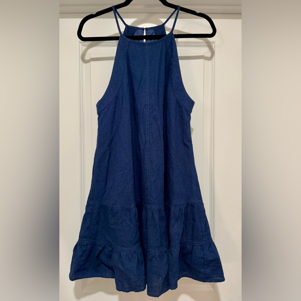 Altar'd State Linen Blend Navy Blue Swing Dress Size‎ L